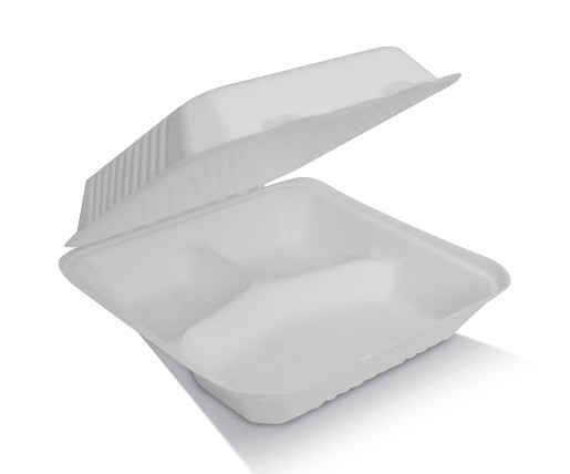 Sugarcane Clamshell 9" 3 Compartments 200pc/ctn