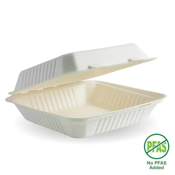 23x23x8 White Sugarcane Clamshell